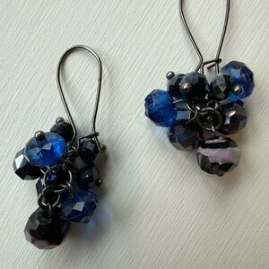 Blue and Black Cluster Drop Earrings